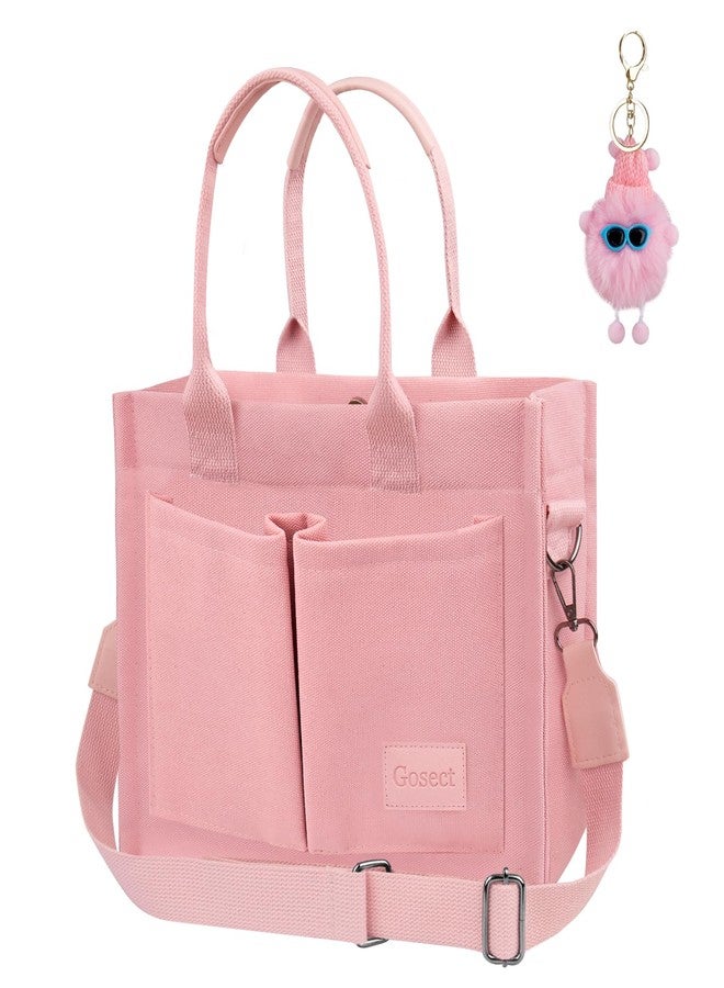 Gosect Canvas Tote Bag for Women With Pockets,Large Work Tote Bags Womens, Laptop Crossbody Purses Everything Everyday Bag Handbags lunch bag for Travel Work (Pink) - Image 1